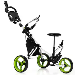 Gymax - 3-Wheel Foldable Golf Push Pull Cart Trolley w/ Seat Adjustable Handle - Green