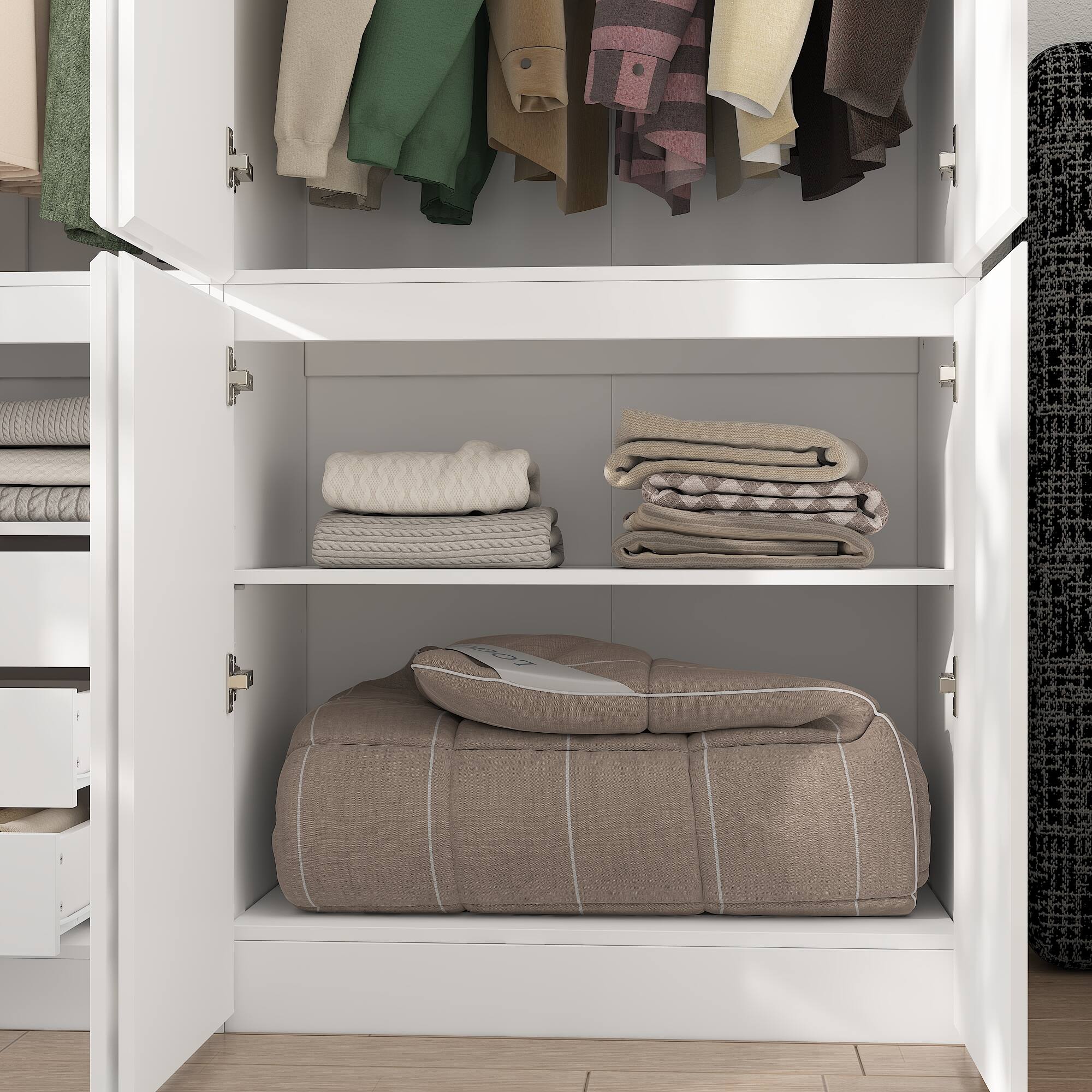 Alt View 7. Famapy - Skin-Feel Finish Eco-Friendly Wardrobe with Multi-Compartment Storage & Hidden Compartments for Bedroom Organization - White.