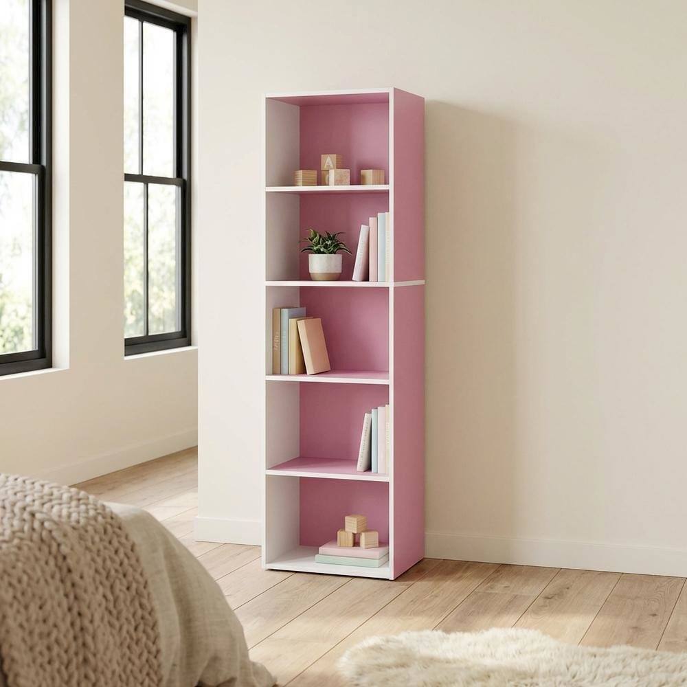 Left. FurniFact - White and Pink Reversible Open Shelf Bookcase - Brown.