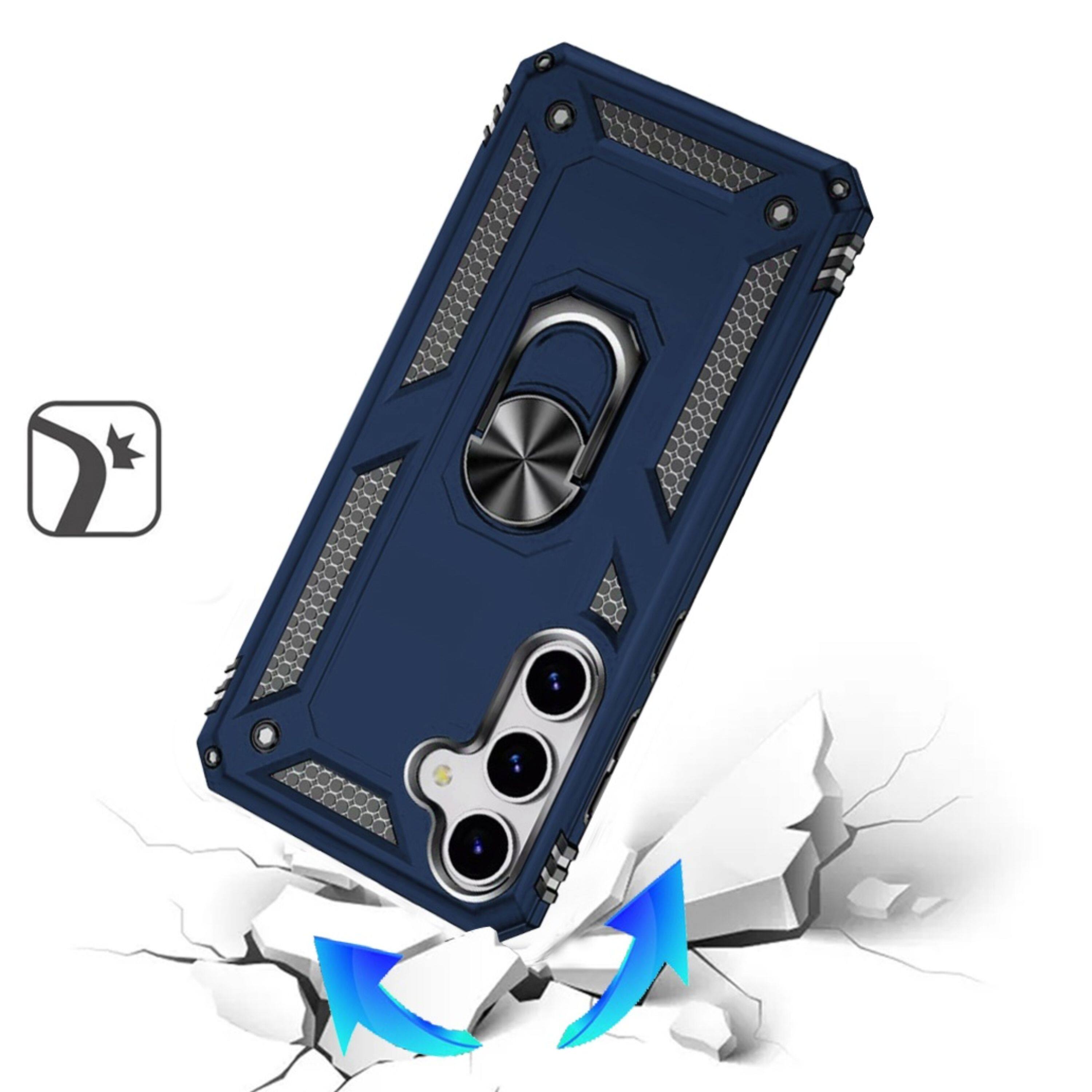 Angle. Kitcheniva - Metal Ring Kickstand Phone Case With Tempered Glass For Samsung Galaxy S26+ Plus Blue - Blue.