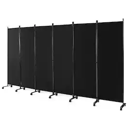 Costway - 6-Panel Folding Room Divider 6FT Rolling Privacy Screen with Lockable Wheels - Black