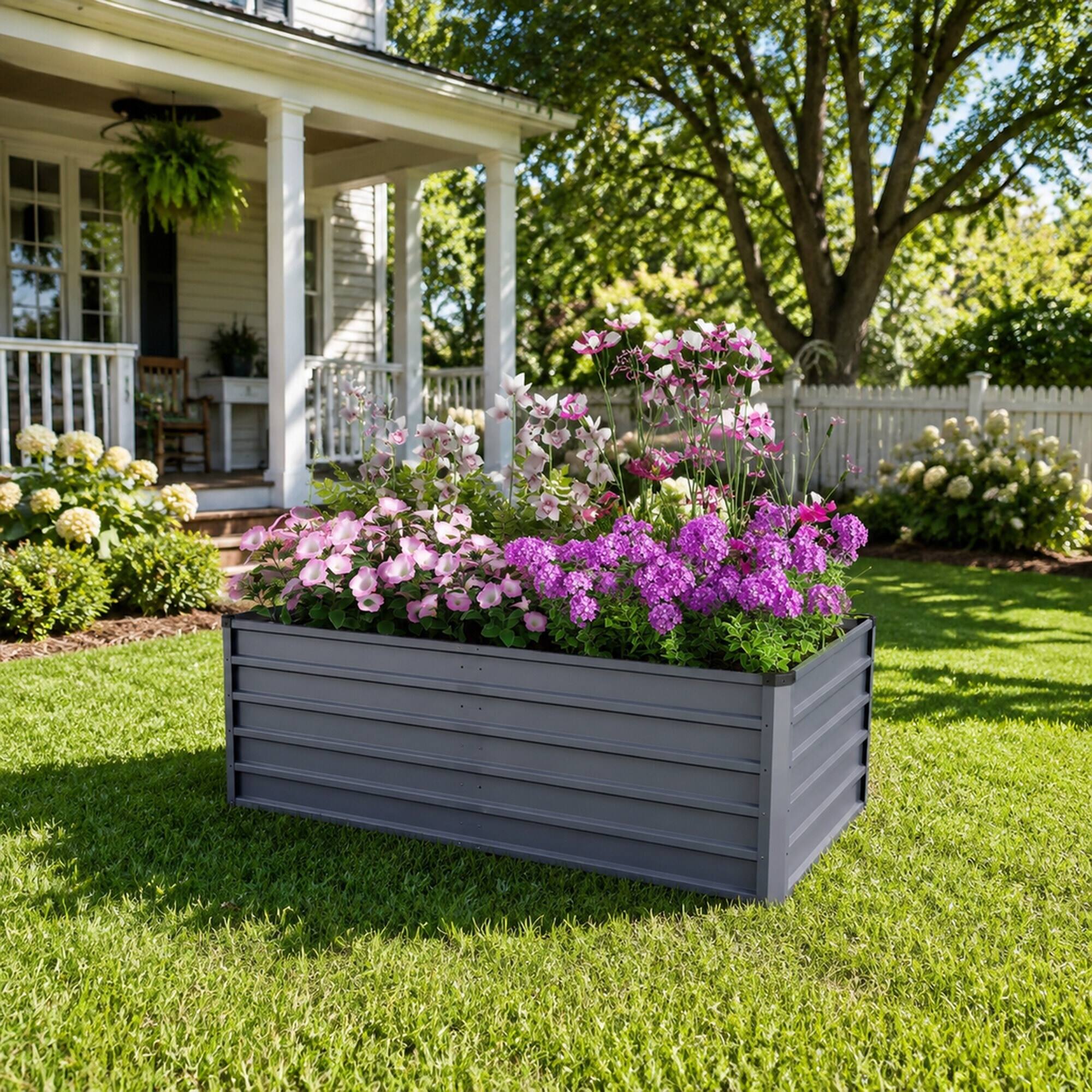 Alt View 1. RYHNUYNE - Large 6x3x2ft Raised Garden Bed Kit 2 Pack Grey Galvanized Metal Planter Boxes for Vegetables Flowers Herbs - Grey.