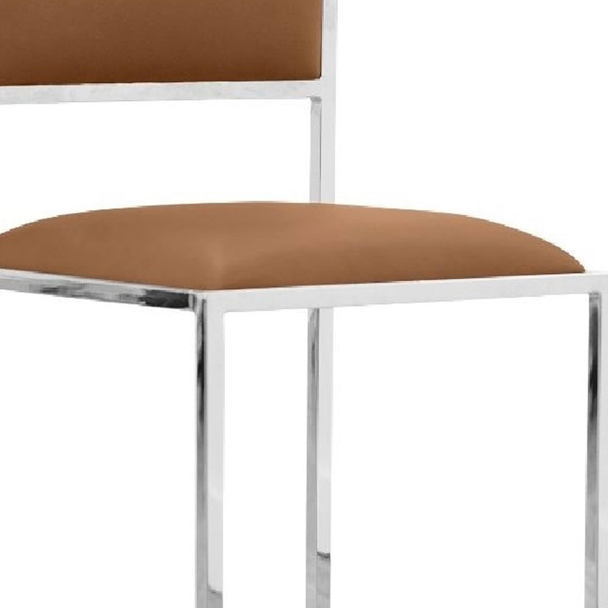 Left. Manhattan Lane - Eun 30 Inch Faux Leather Barstool, Chrome Cross Base, Set of 2 - Brown and Chrome.