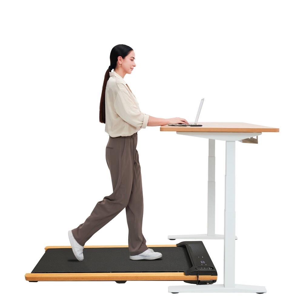 Angle. Loheer - Loheer Incline Walking Pad Under Desk Treadmill Portable Compact Home Office Treadmill with LED Display - Wood.