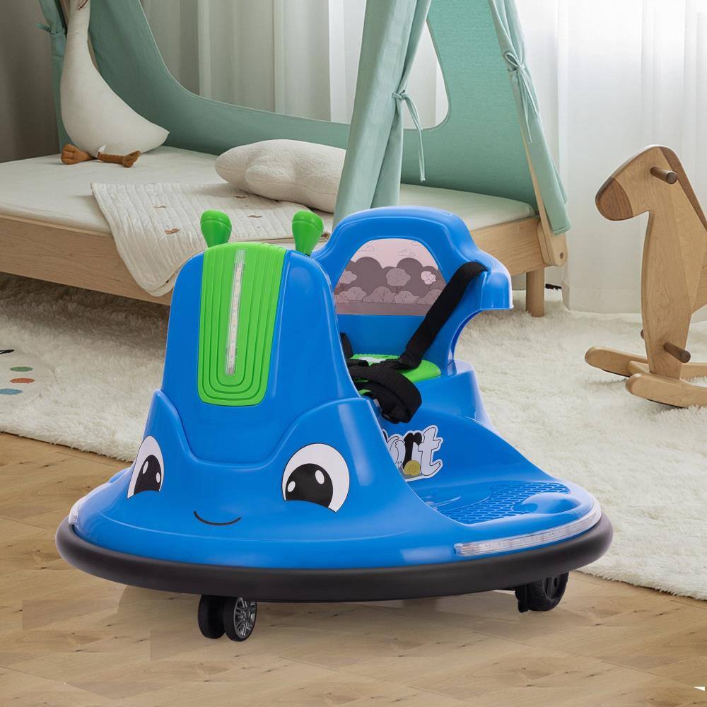 Angle. BreeBe - 12V Snail Kids Electric Bumper Car w/ Remote, LED Lights, Music, 360° Spin, Ride On Toy for Ages 3-8 - Blue.