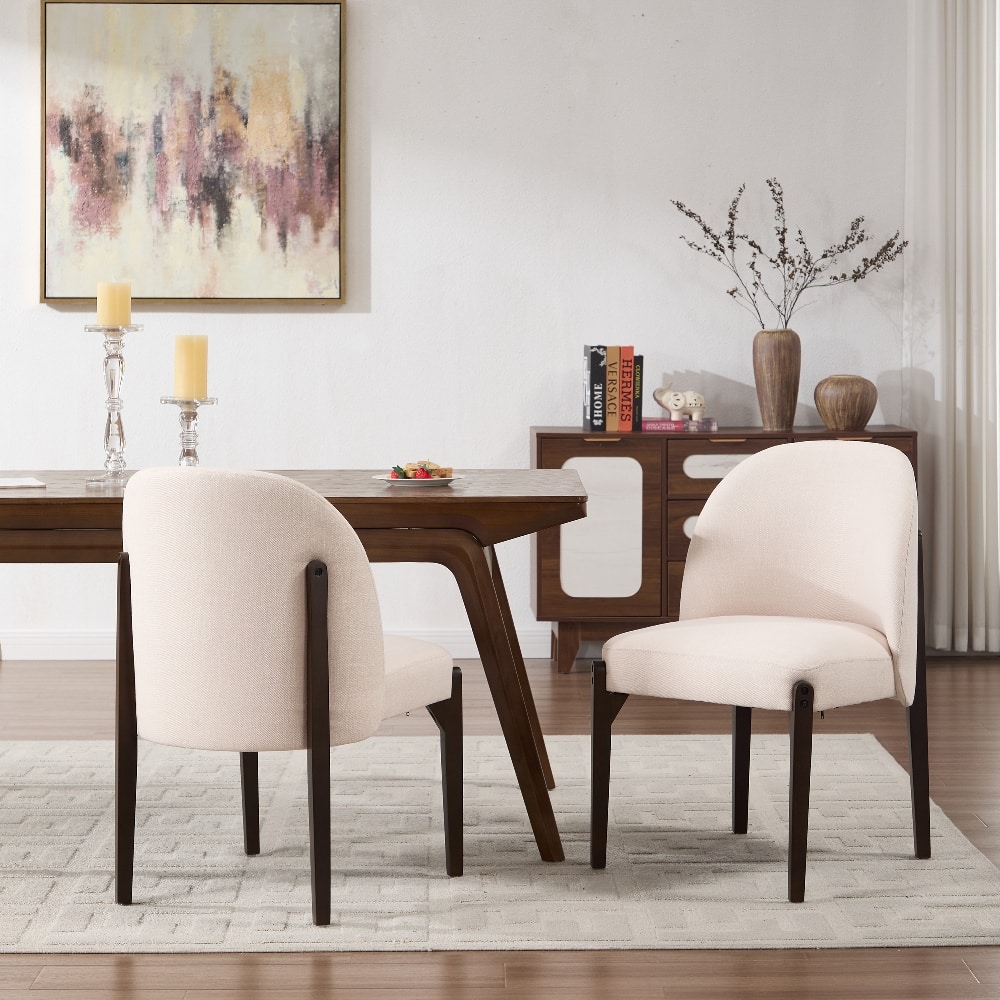 Loheer - Wooden Dining Chairs Set of 2 Modern Fabric Upholstered Kitchen Farmhouse Dinner Room Chairs - Beige price history on PriceWatchPro