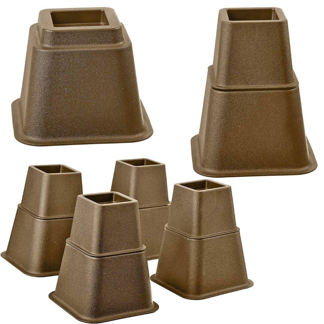 Alt View 1. Home It - Bed Risers or Furniture Riser, Adjustable Heavy Duty Bed Lifts Set of 4 in Heights of 8, 5 or 3 Inches in color Brown - Brown.