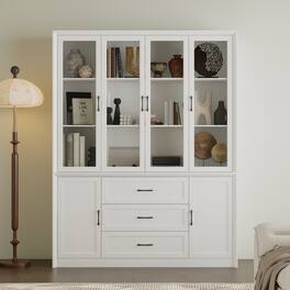 FUFU & GAGA - Large Glass Door Storage Cabinet with Drawers and Shelves for Living Room Display and Organization - White