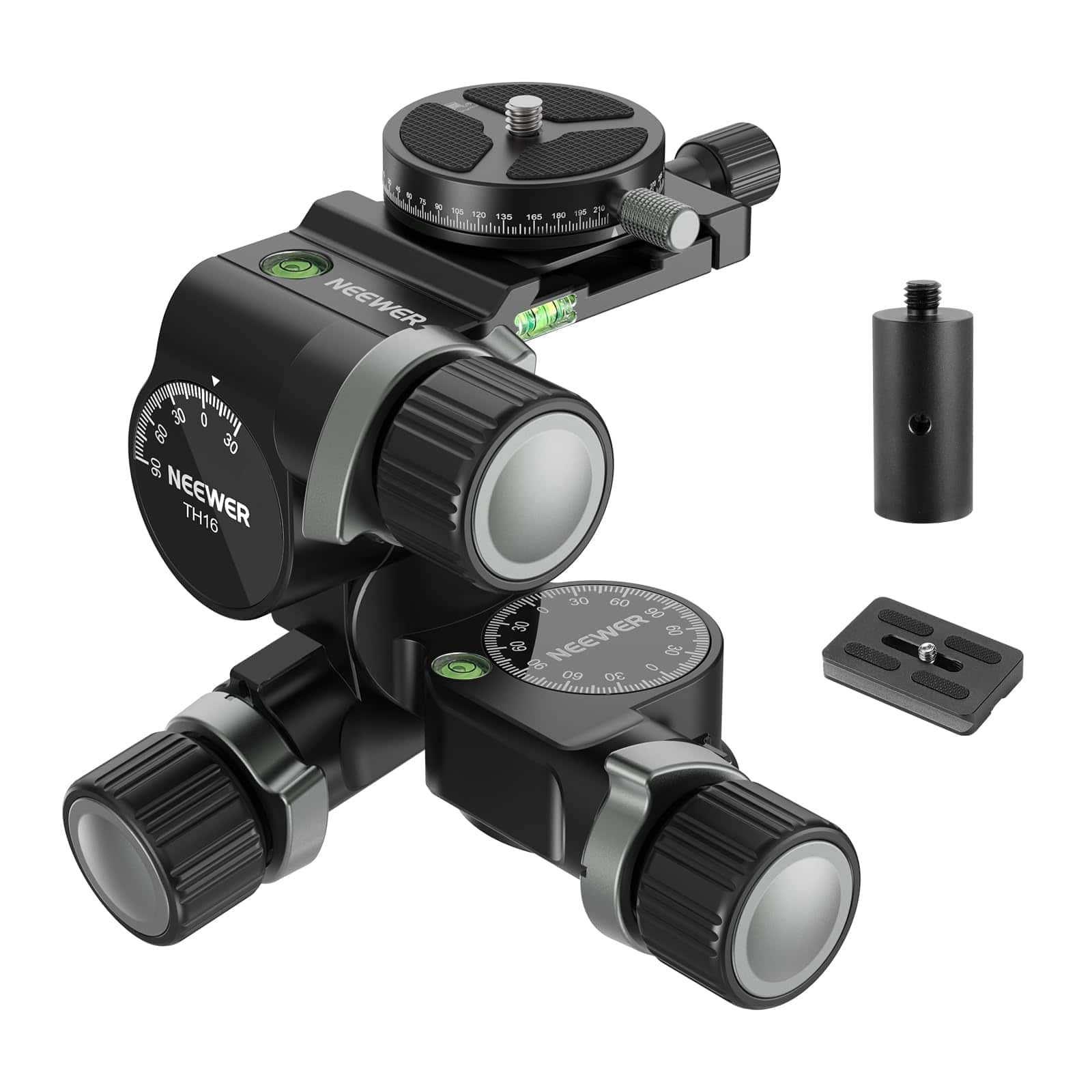 Neewer - 3-Way Geared Tripod Head, 360° Pan, Arca, 13.2lb