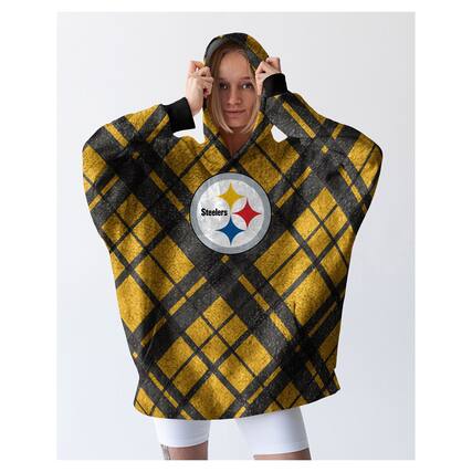 Front. Pegasus - Pittsburgh Steelers 34" x 34" Digital Dash Sherpa Hooded Fan Cape - Multicolor.