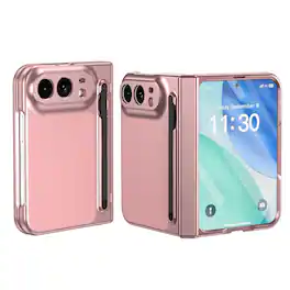 Dteck - Full Body Case for Apple iPhone Duo, Rugged Cover with Screen Protector, Hinge Protection & Stylus Pen - Pink