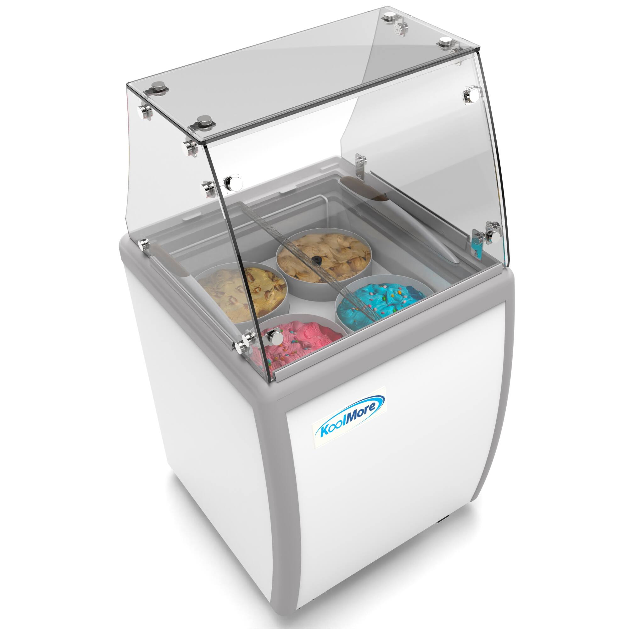 Angle. Koolmore - 26 in. 4 Tub Ice Cream Dipping Cabinet Display Freezer with Sliding Glass Door and Sneeze Guard, 6 cu. ft. - White.