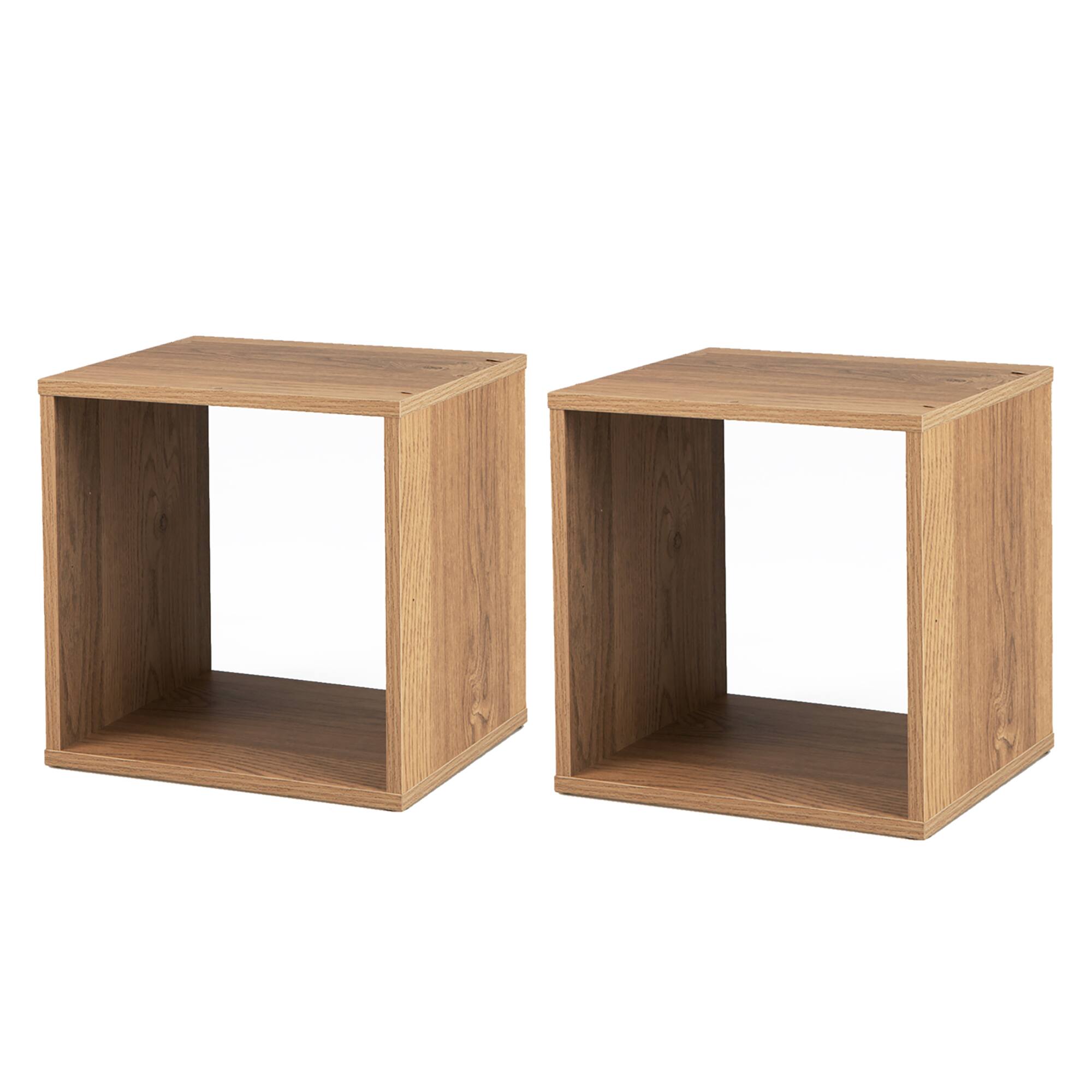Angle. Costway - 2 PCS Wood Stackable Storage Cube 2-tier Narrow Bookshelf Vinyl Record Organizer Natural - Natural.