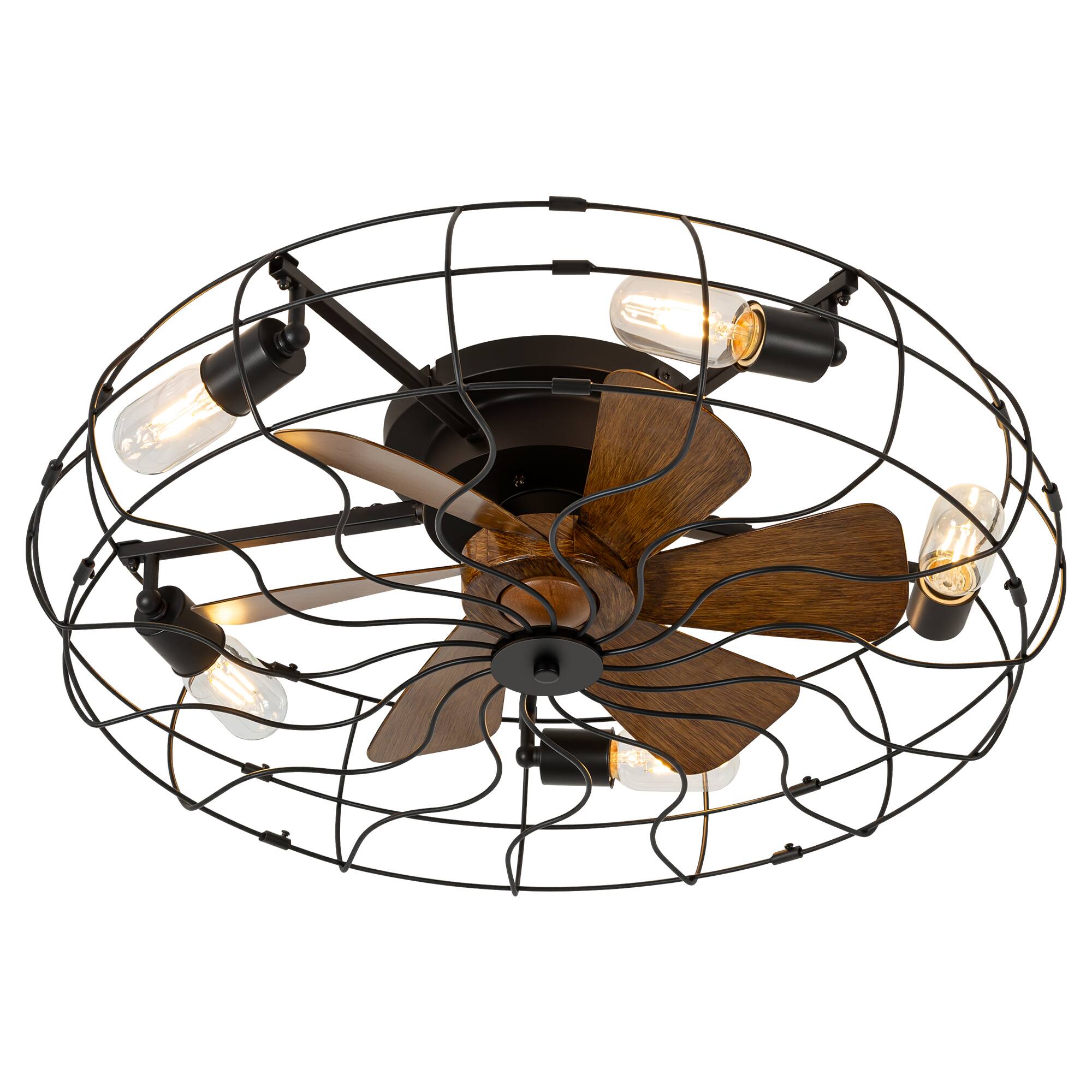 Alt View 9. Breezary - 19/24 Inch Durable Cage Ceiling Fan with Light Remote Control Flush Surface Mount for Bedroom Living Room - Black & Wood Grain.