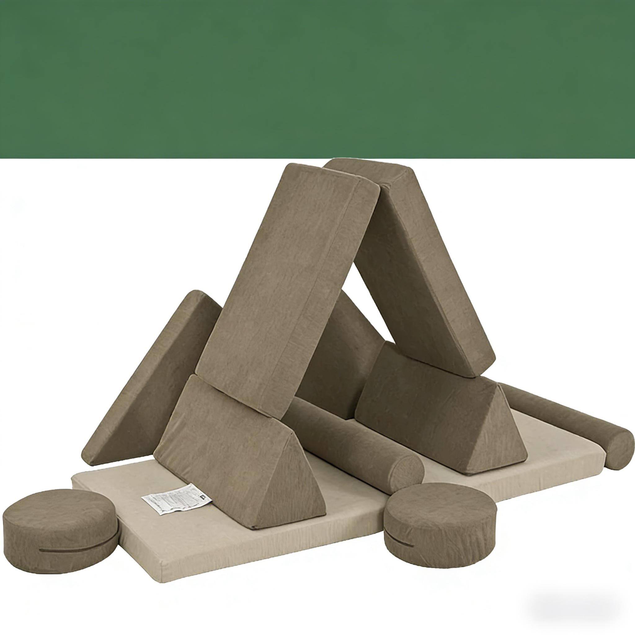 Alt View 2. Siljoy - 12‑Piece Kids Foam Climbing Blocks Set, Velvet, 28D Foam, Washable, Stackable, 132lb, Ages 18+ Months - khaki.