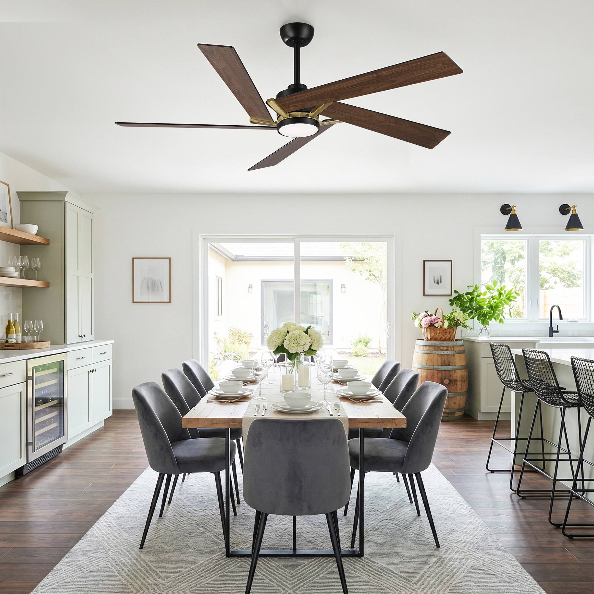 Back. Parrot Uncle - 60" Modern Gold LED Ceiling Fan with Remote Control and Reversible Blades - Gold.