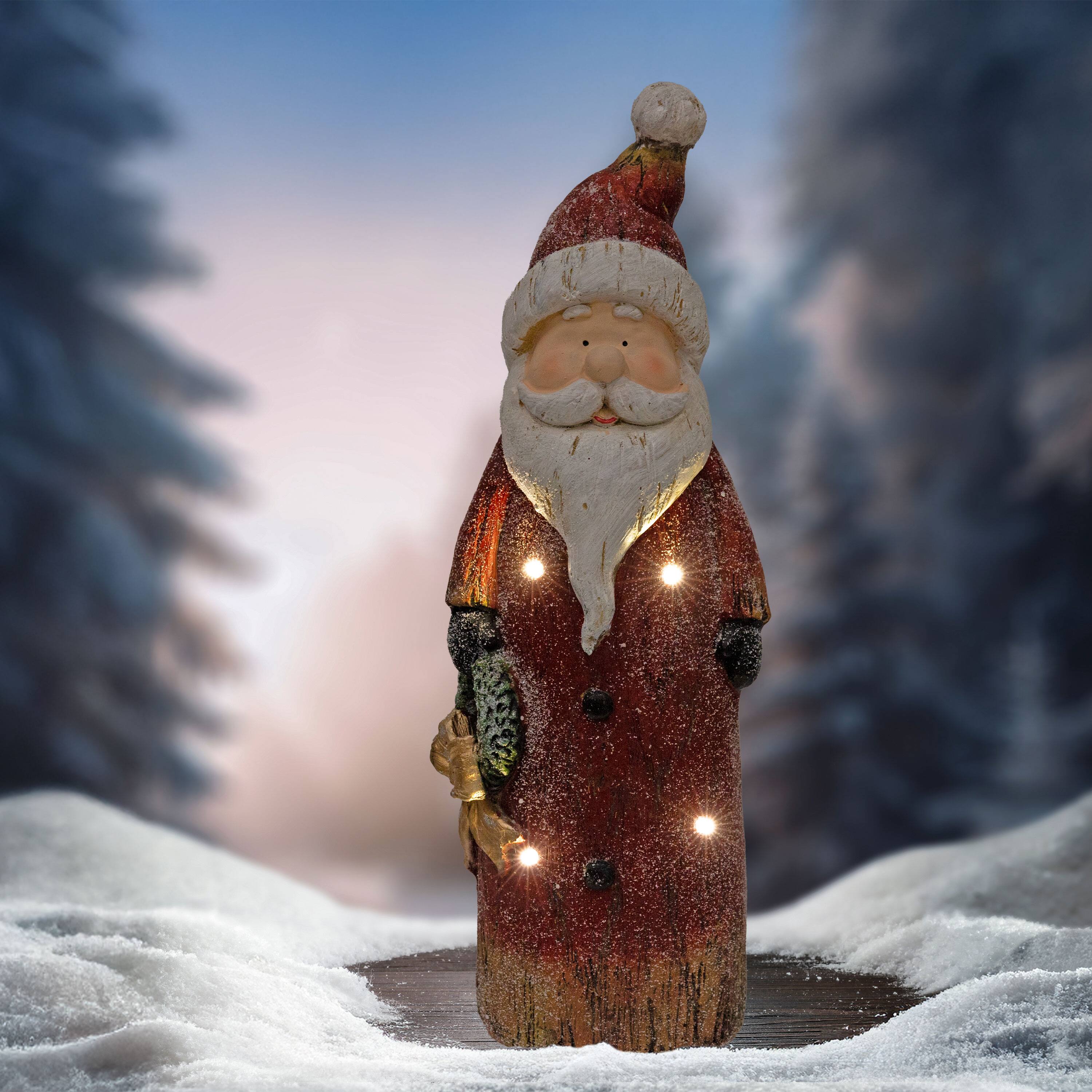 Alt View 5. Sunnydaze - Rustic Santa Indoor Pre-Lit LED Christmas Statue - 24 in - Red.