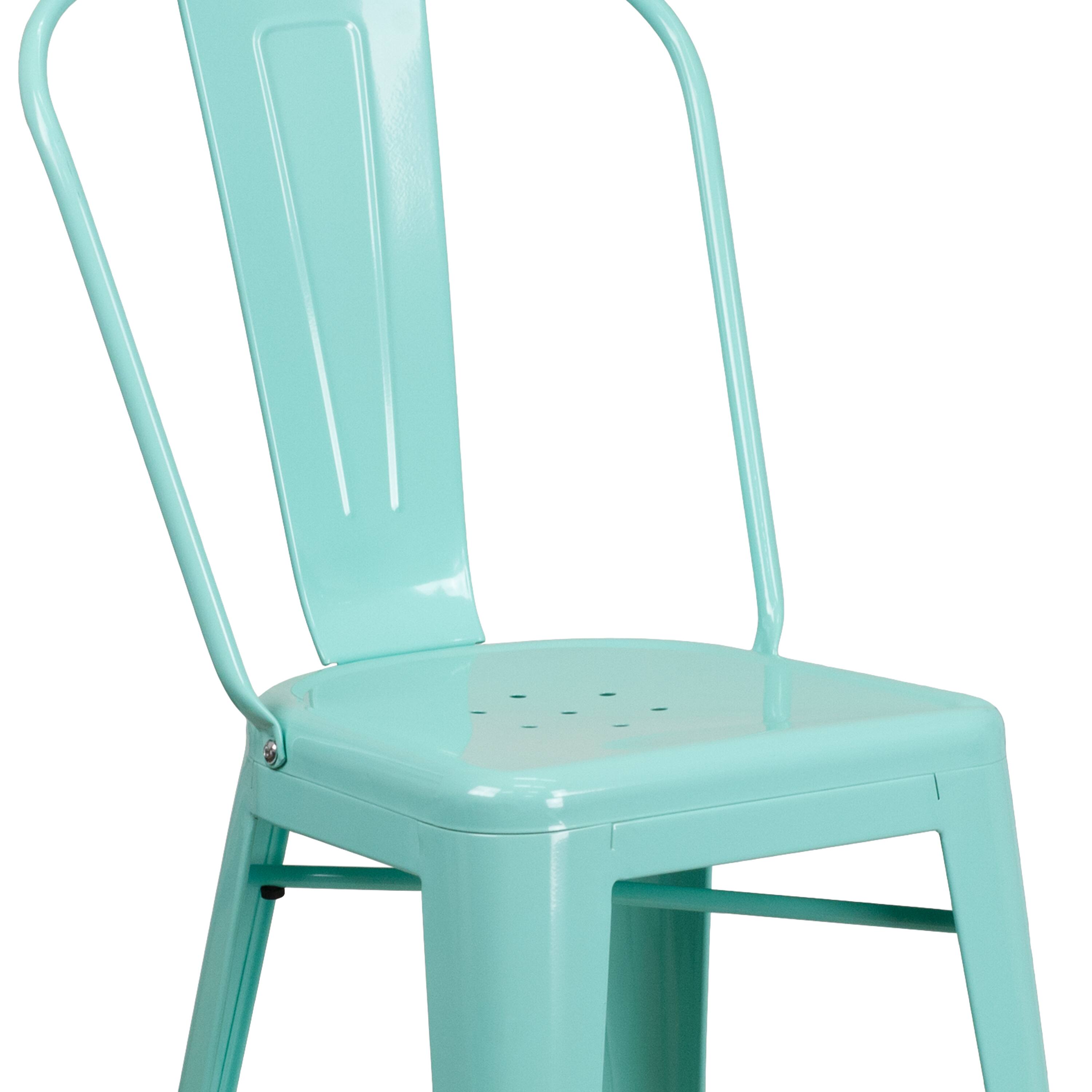 Alt View 9. Emma + Oliver - Commercial Grade 24"H Metal Indoor-Outdoor Counter Stool w/ Drain Holes and Back - Mint Green.