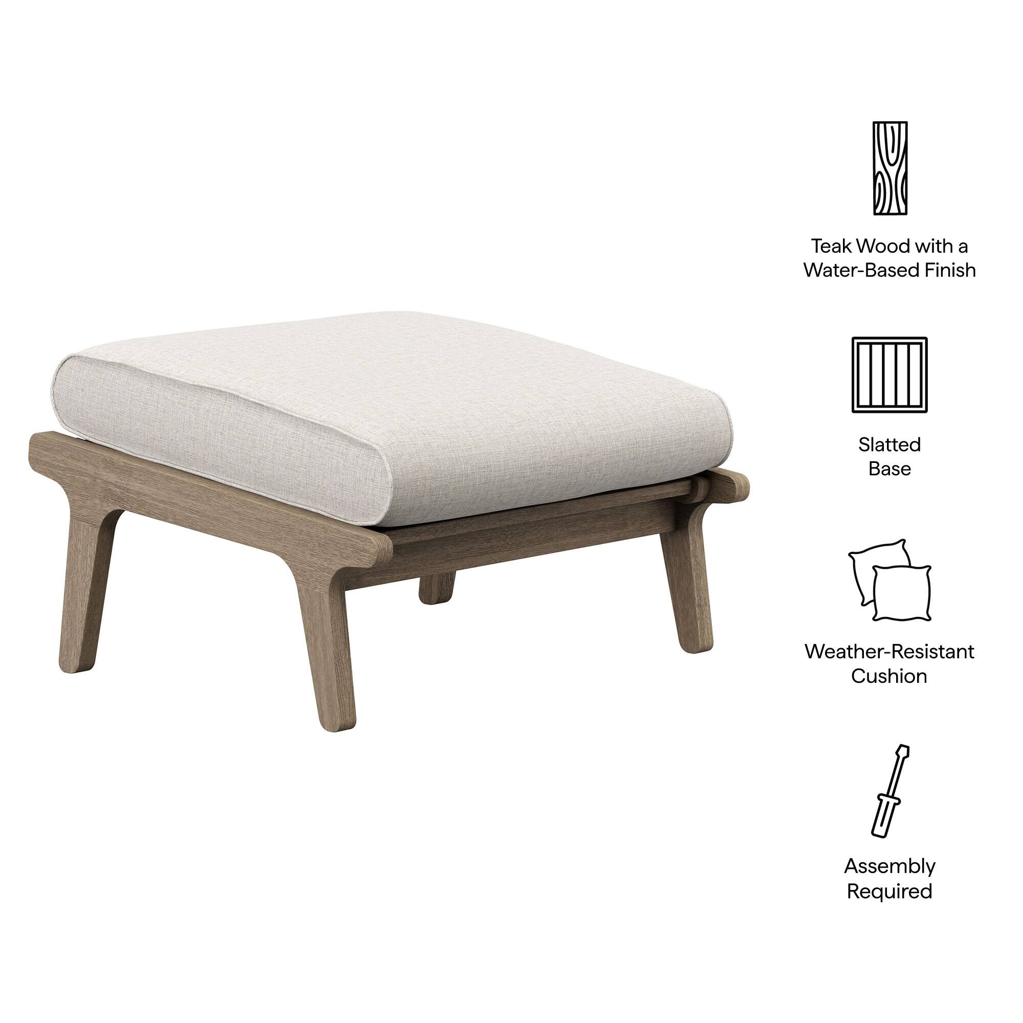 Teak Wood with a Water-Based Finish  
Slatted Base  
Weather-Resistant Cushion  
Assembly Required