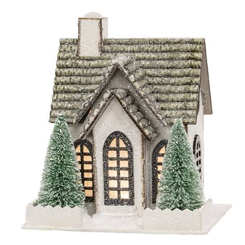 Front. BreeBe - Winter Sparkle Forest LED Cottage w/Trees - Multicolor.