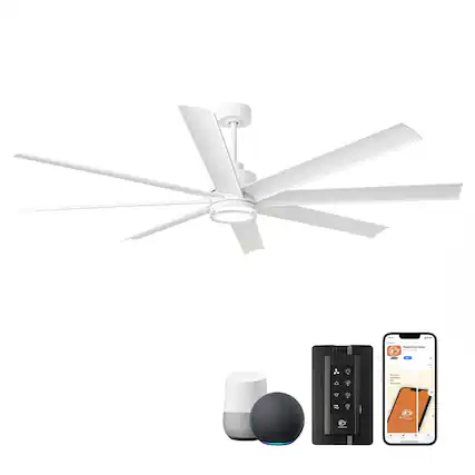 Front. Parrot Uncle - 72" Modern White Large Smart Ceiling Fan with Light and Remote, App Control, Voice Control - White.