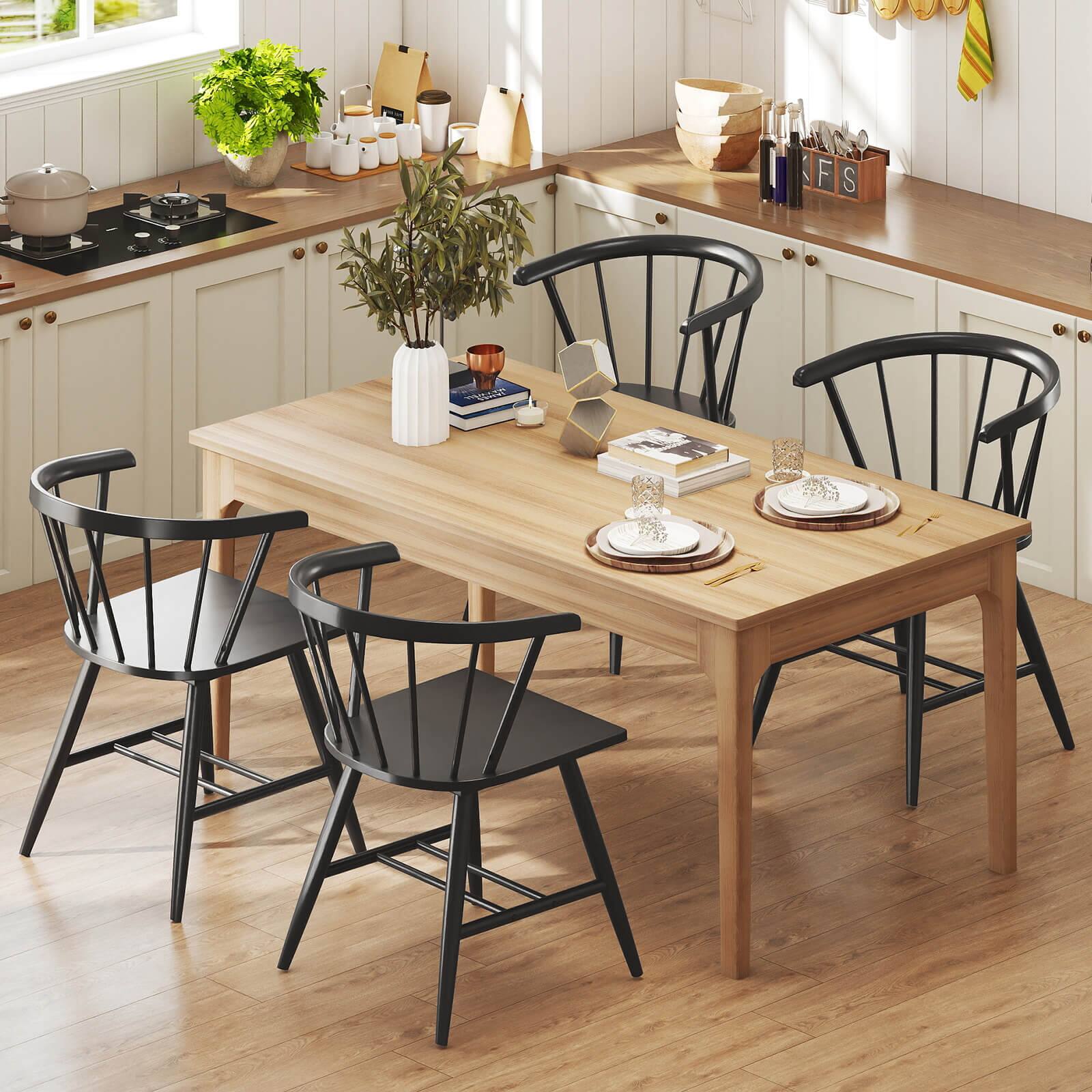 Alt View 3. Costway - Costway Windsor Dining Chair Set of 2 w/Rubber Wood Frame Curved Spindle Back & Armrest - Black.
