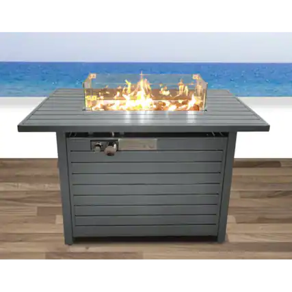 Front. APRILSOUL - 25 inch H x 42 inch W Steel Propane Outdoor Fire Pit Table with Lid - Grey.