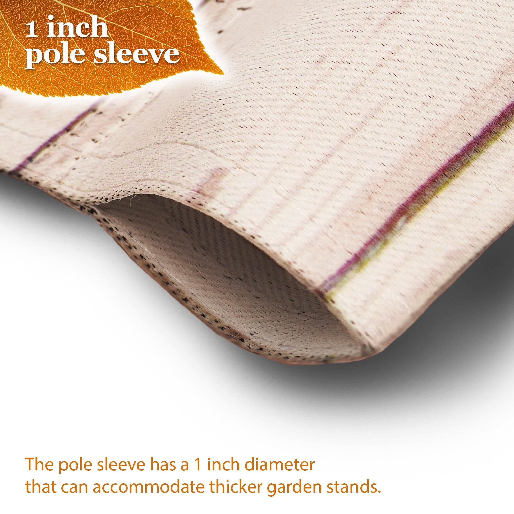 1 inch pole sleeve

The pole sleeve has a 1 inch diameter that can accommodate thicker garden stands.
