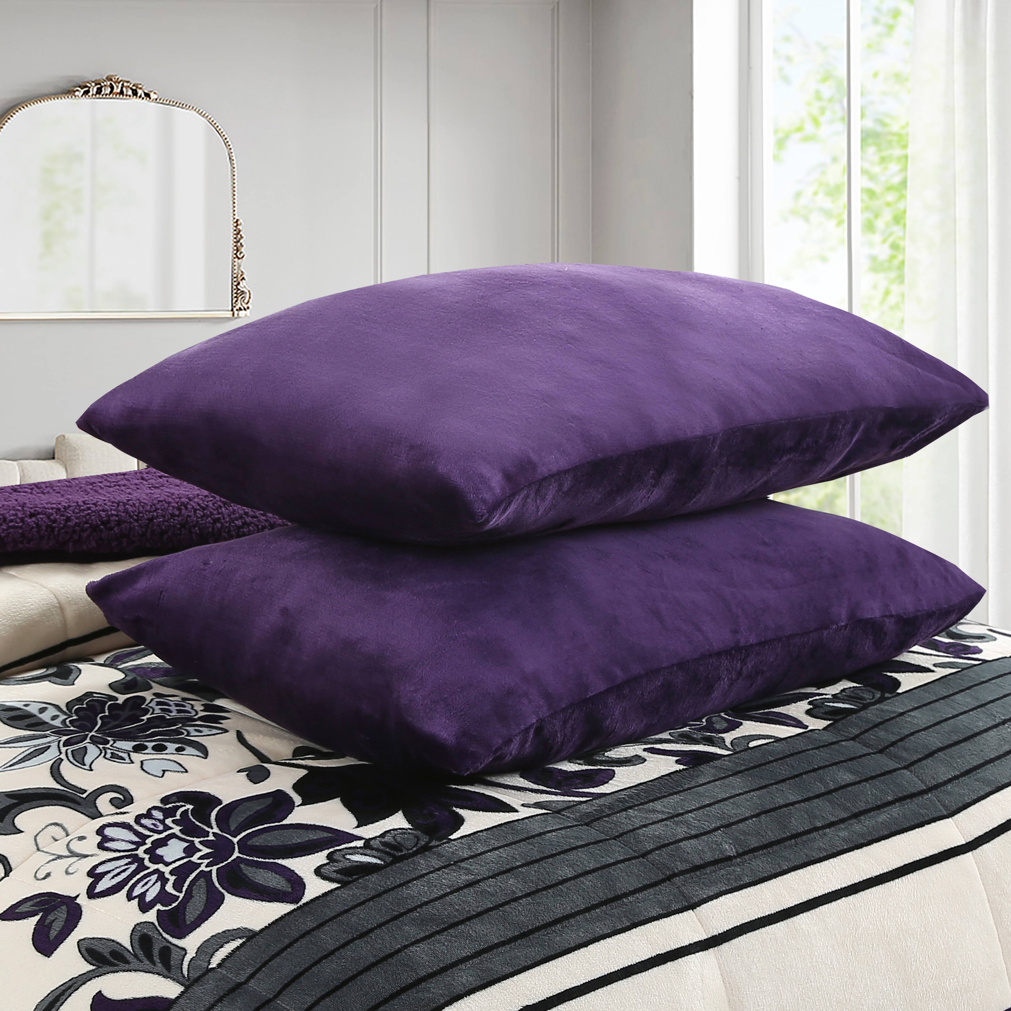 Left. MarCielo - Marcielo 3 Piece Micromink Sherpa Comforter Set Fluffy Ultra Cozy Comforter - Purple.