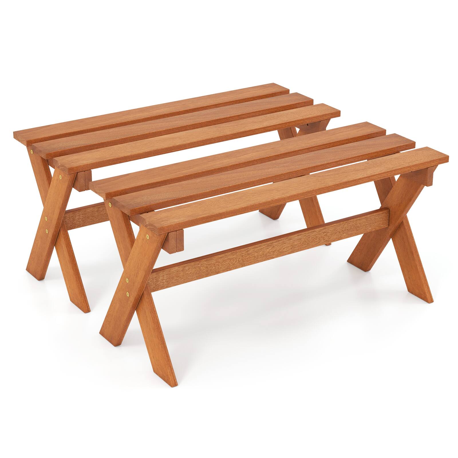 Front. Gymax - Gymax 36'' Outdoor Solid Wood Bench w/ Teak Oil Finish & Slatted Seat for Porch - Brown.