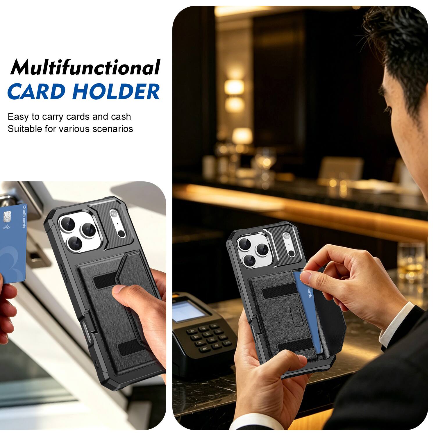 Multifunctional CARD HOLDER  
Easy to carry cards and cash  
Suitable for various scenarios