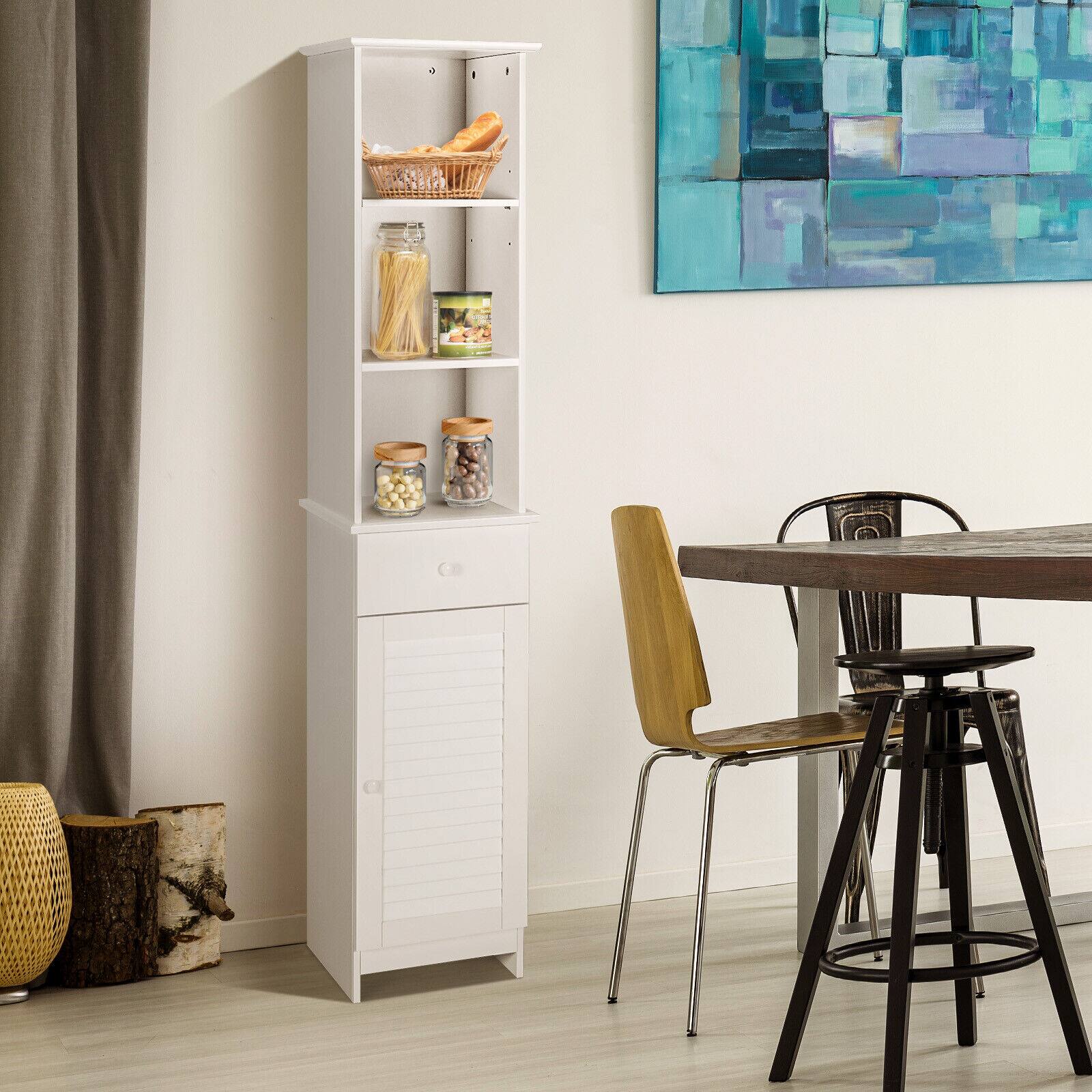 Alt View 9. Ecooso - Bathroom Tall Freestanding Storage Cabinet with Open Shelves and Drawer - White.