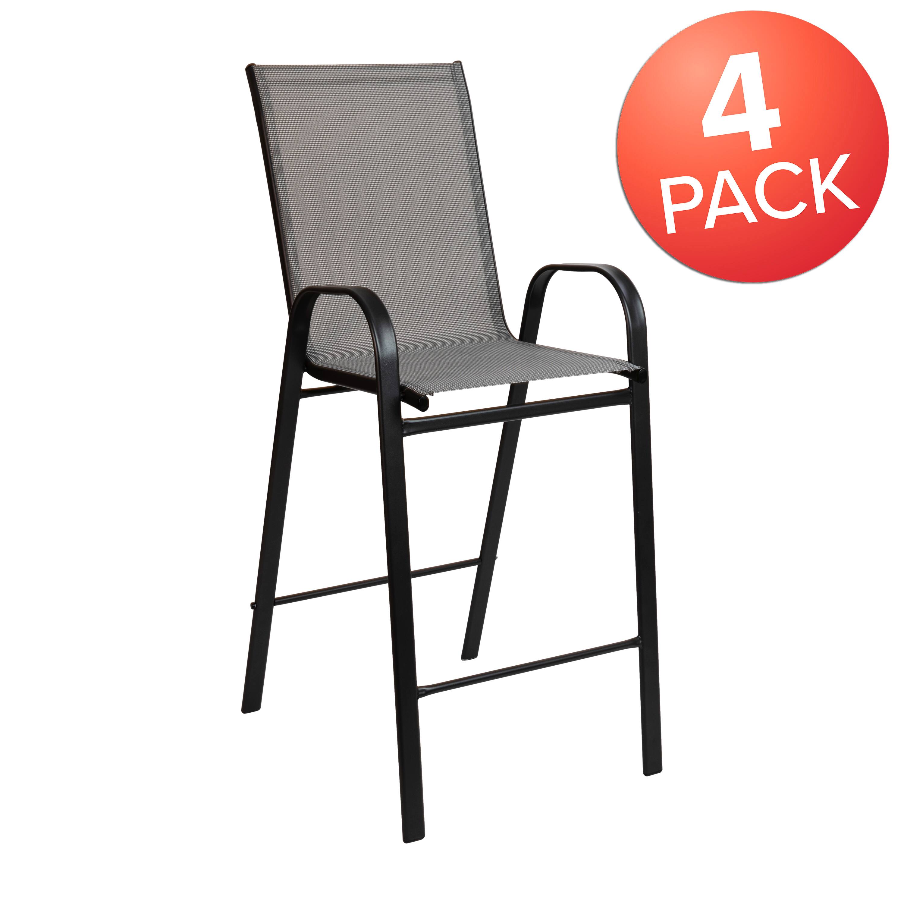 Alt View 1. Emma + Oliver - 4 Pack Outdoor Barstools with Flex Comfort Material-Patio Stool - Gray.