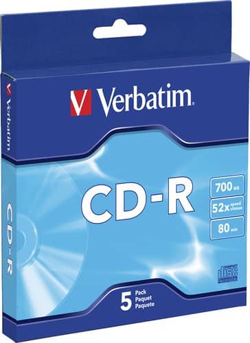 Verbatim - 52x CD-R Discs with Slim Cases (5-Pack) - Larger Front
