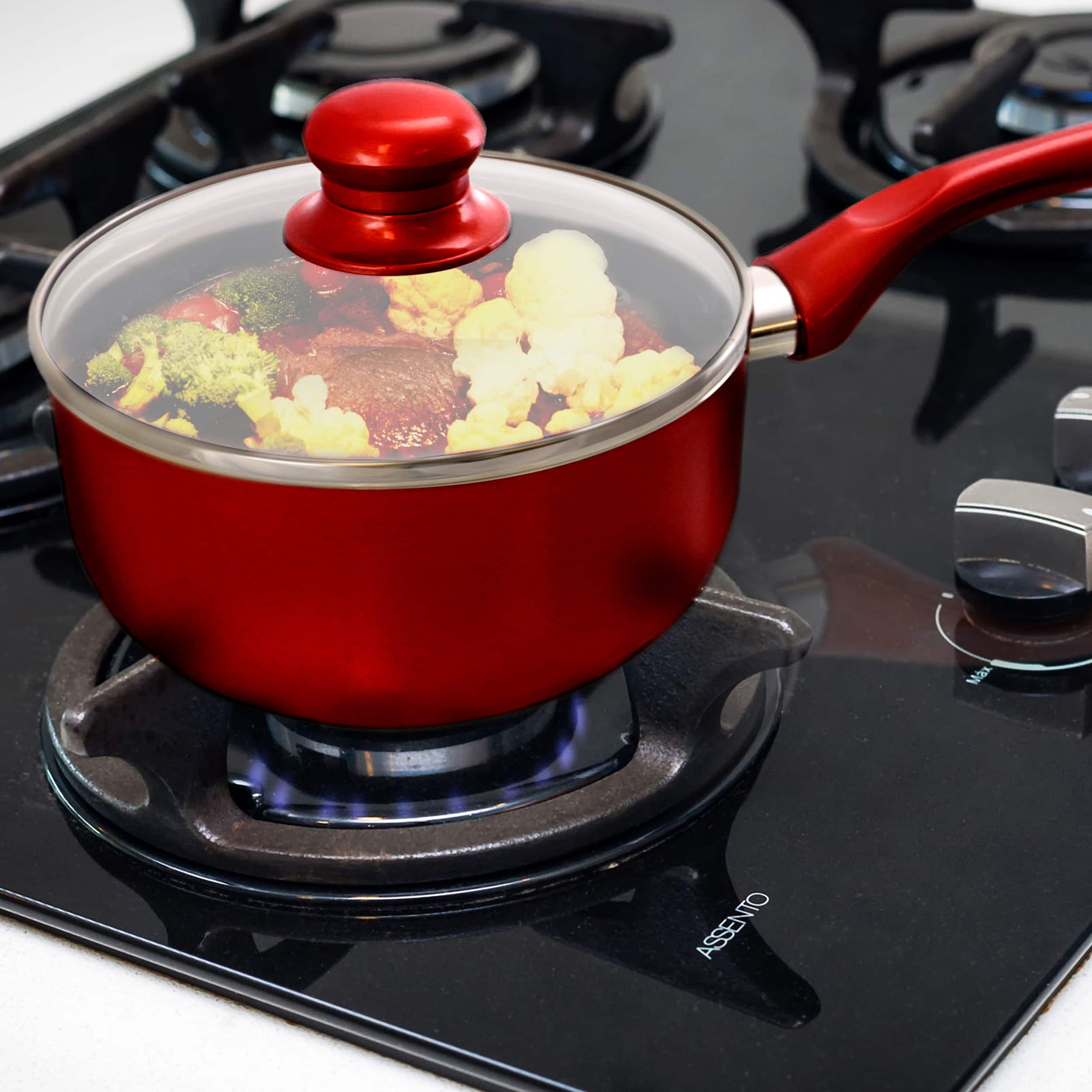 Better Chef - 1.5 Quart Ceramic Coated Saucepan with Glass Lid - Red - Thumbnail 2