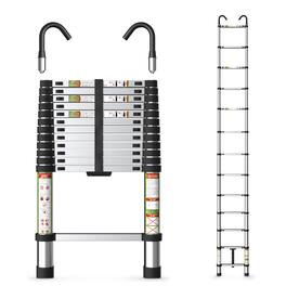 Brick Attic - 12.5FT Aluminum Telescoping Ladder with Non-Slip Feet and Stable Hook, Extension Ladder for Working, 330lb Capacity - Silver