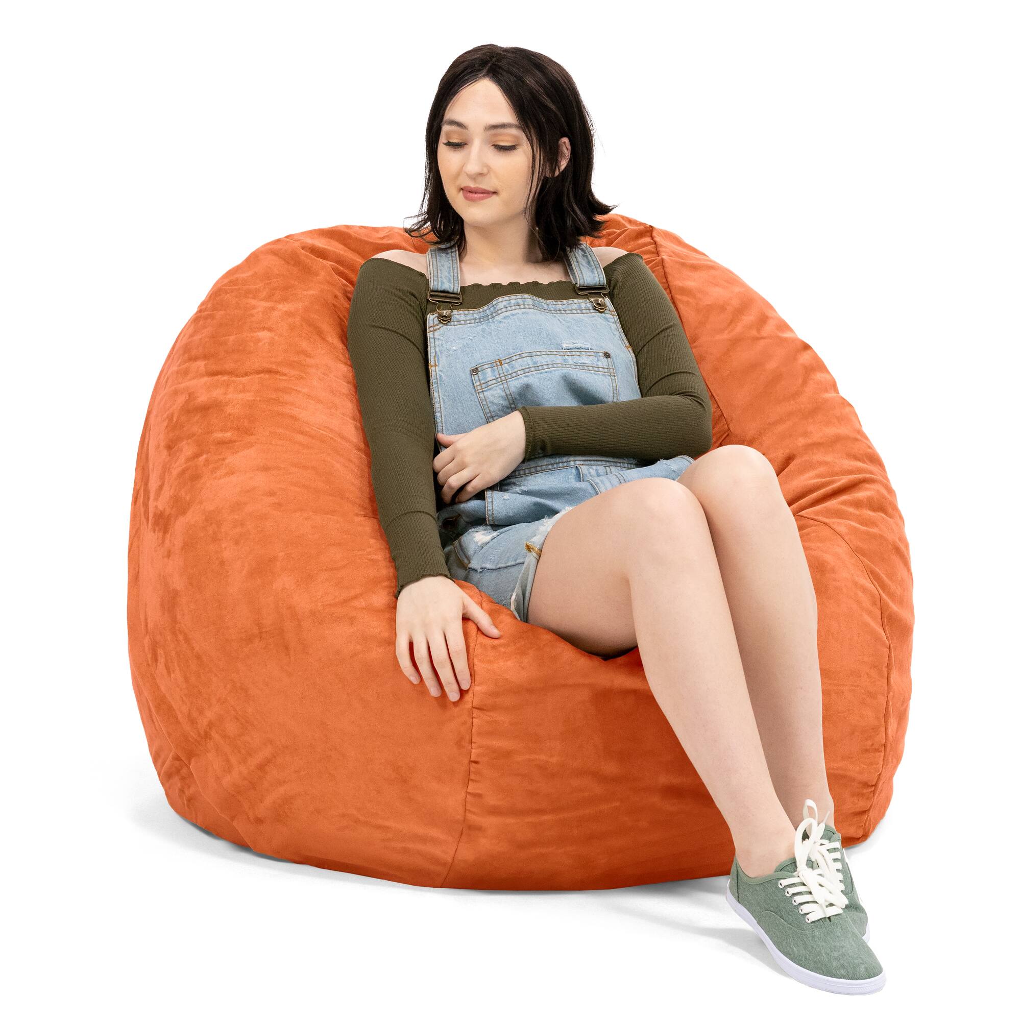 Left. Jaxx - Jaxx 4 ft Round Bean Bag Chair for Adults, Mandarin - Mandarin.