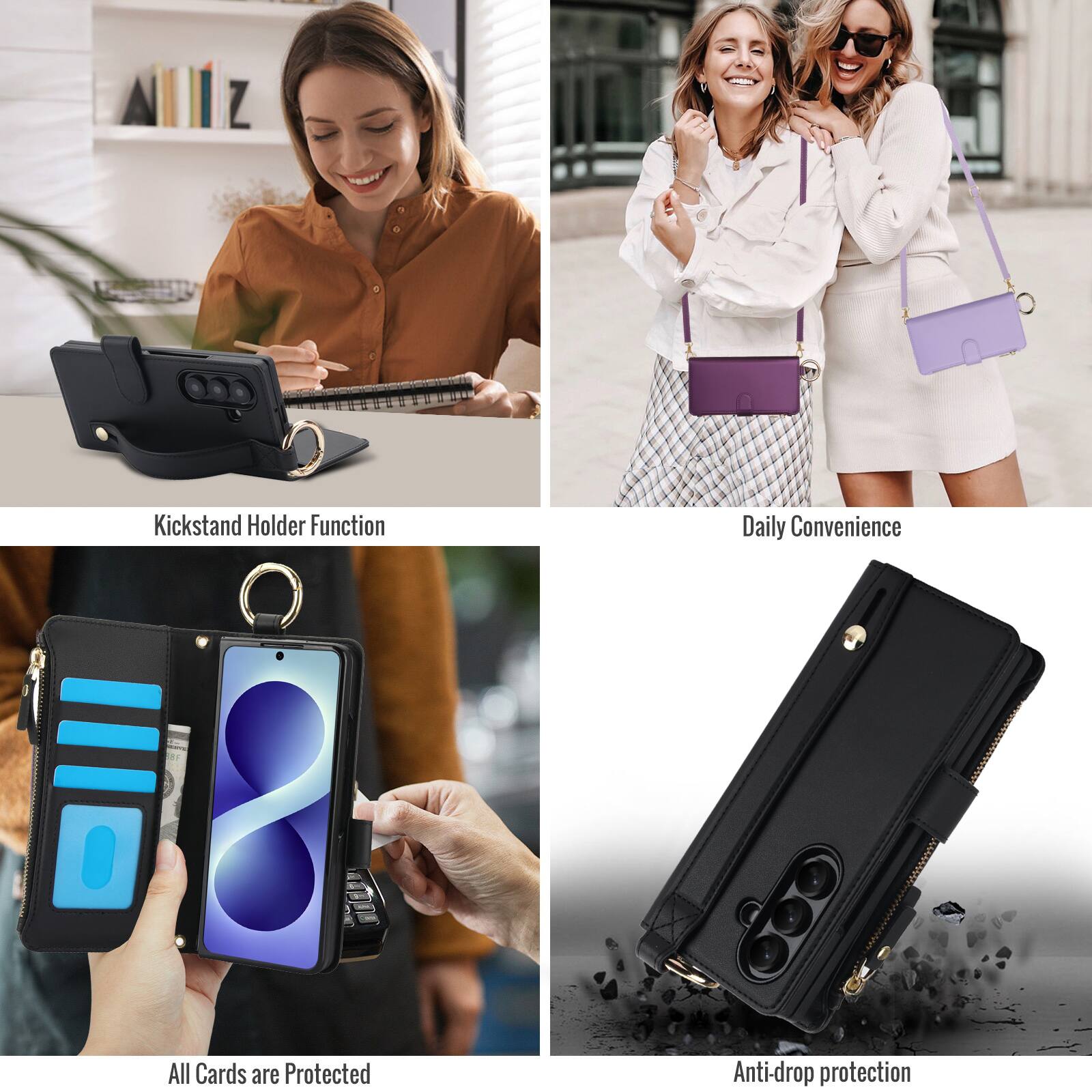 Kickstand Holder Function  
Daily Convenience  
All Cards are Protected  
Anti-drop protection