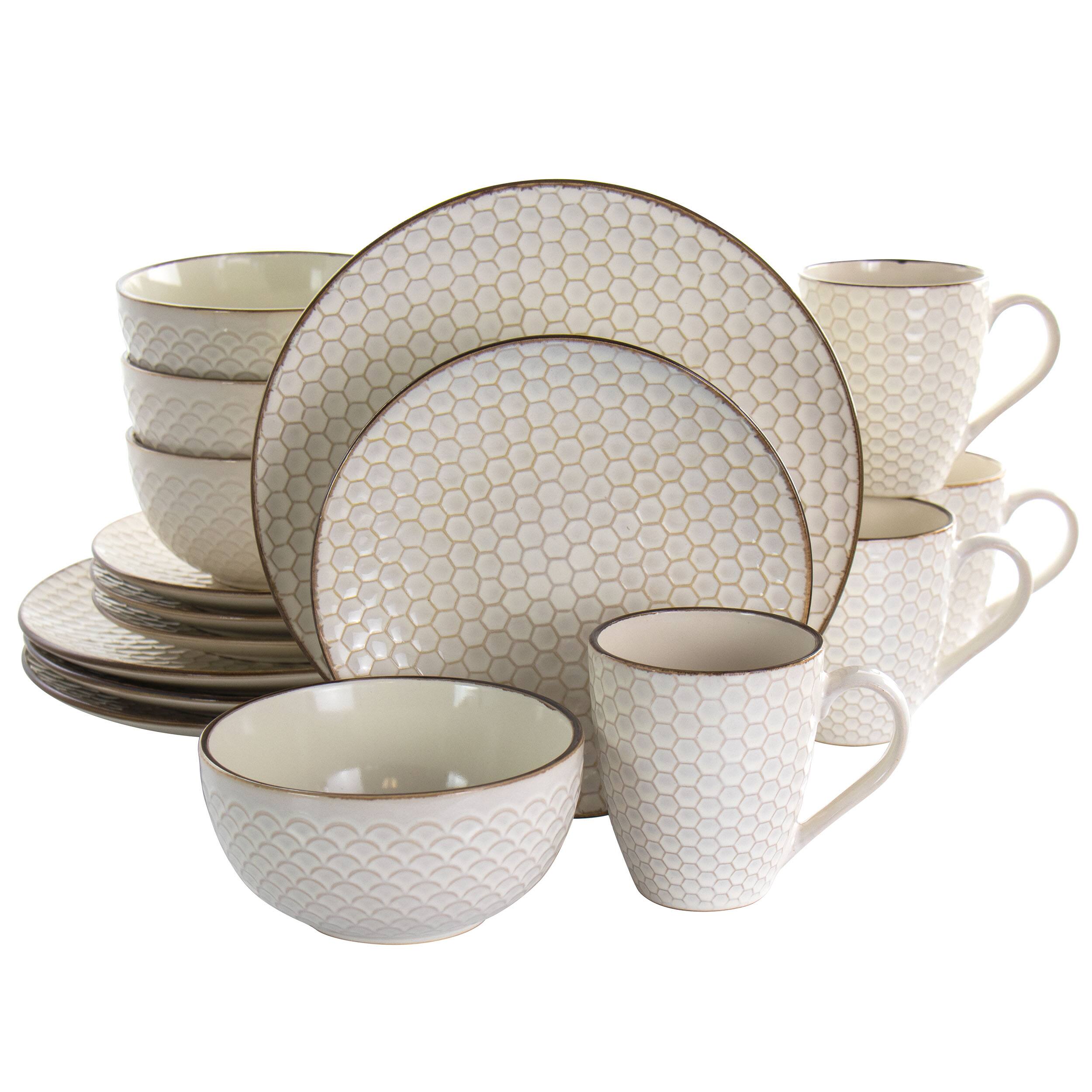Elama - Honey 16 Piece Stoneware Dinnerware Set - Ivory