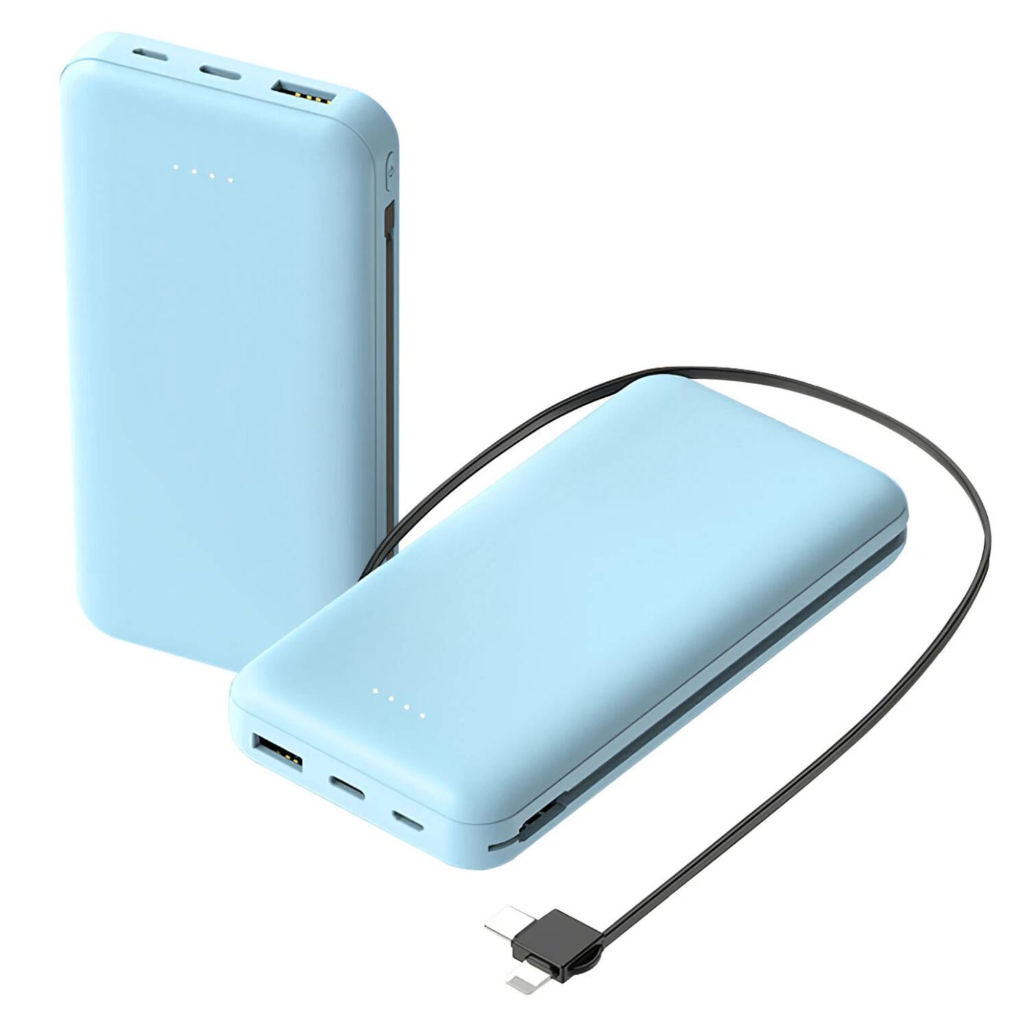 Home Collection - 10000mAh Portable Power Bank with Built-in LT & Type-C Cables - Blue