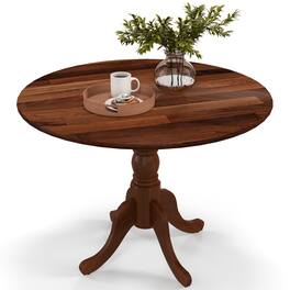 Ecooso - Wooden Round Dining Table with Curved Trestle Legs, Elegant Dining Desk for Dining Room or Home Office - Walnut
