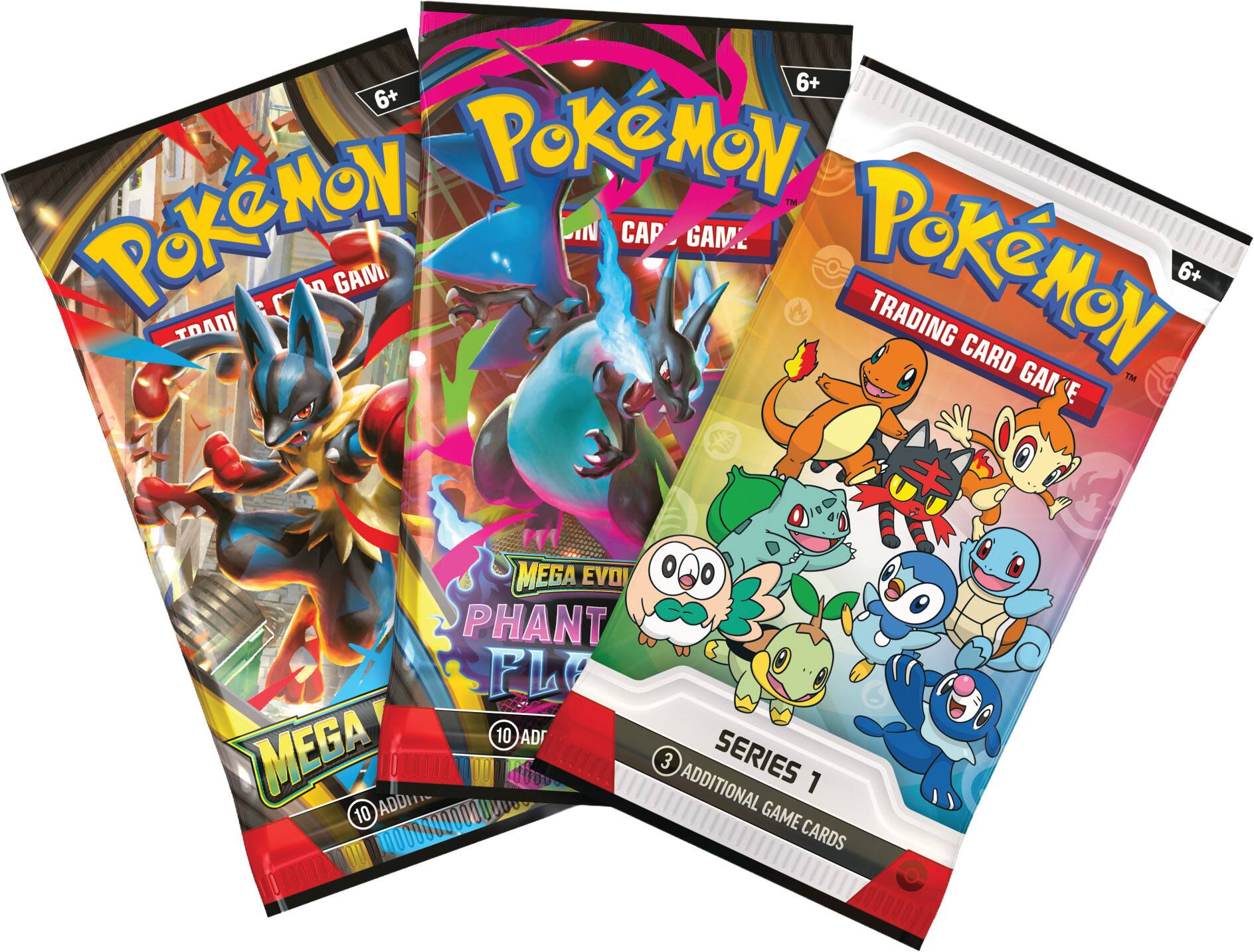 6+ Pokémon Trading Card Game  
6+ Pokémon Trading Card Game  
6+ Pokémon Trading Card Game  

Mega Evolution  
Phantoms  
Series 1  

10 Additional Game Cards  
10 Additional Game Cards  
3 Additional Game Cards
