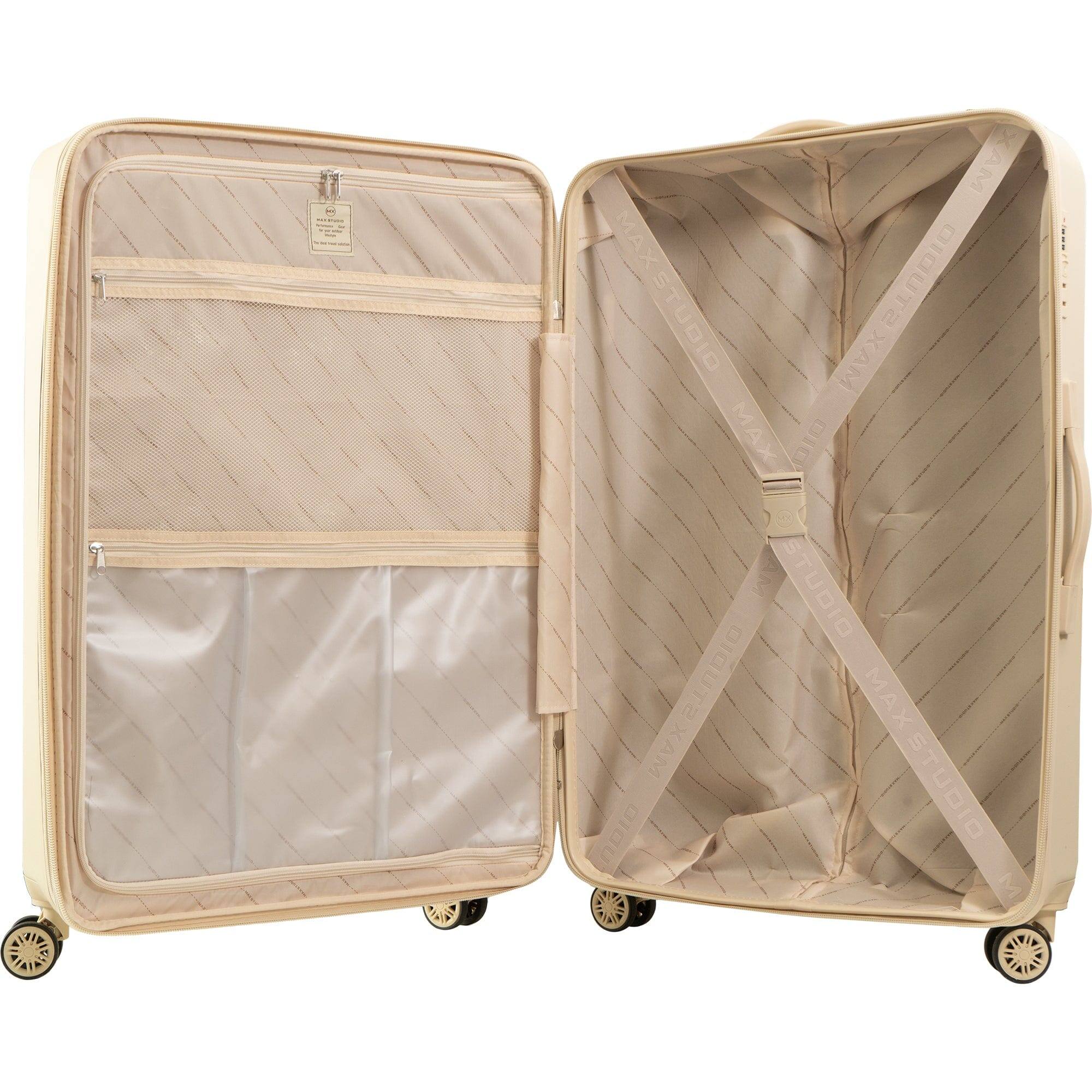 Max Studio Square Embossed ABS 2 Piece Hard Sided Luggage Set BONE