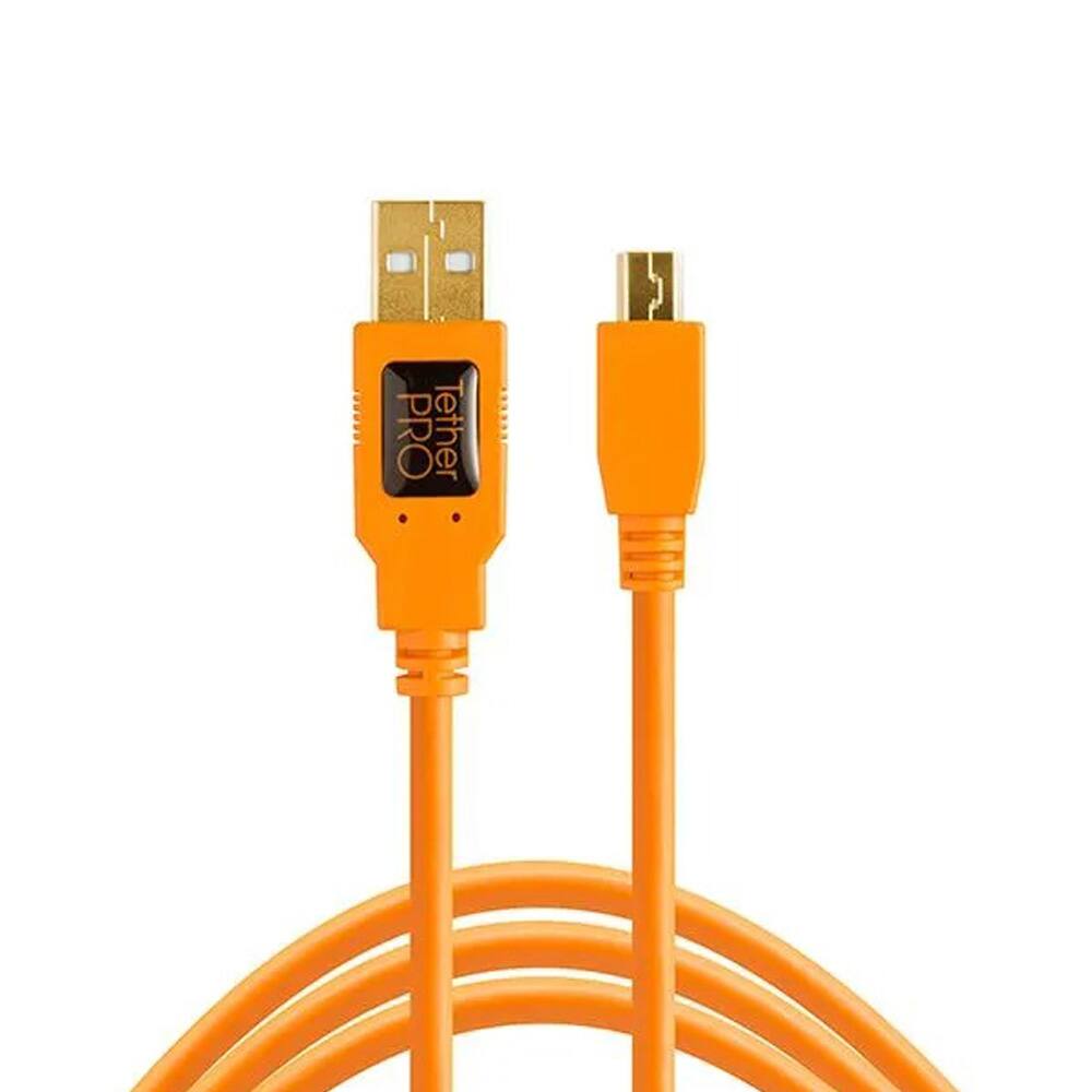 Tether - Tools TetherPro USB 2.0 to Mini-B 5-Pin, 15' (4.6m), High-Visibility - Orange