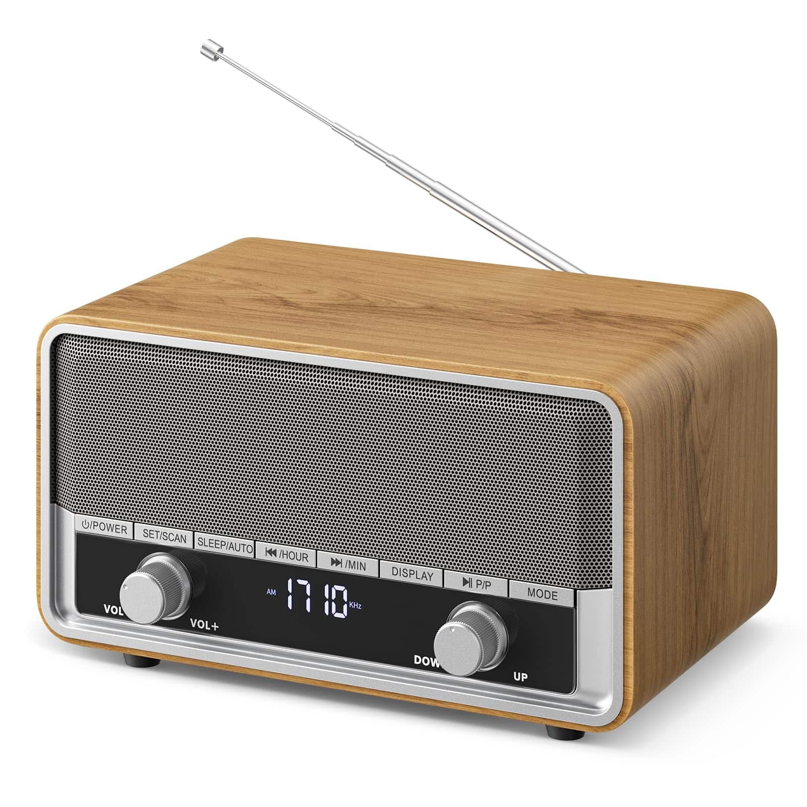 Dazzed Corner - Digital Clock Radio, Retro AM/FM Radio with Bluetooth Speaker - Wood