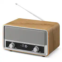 Dazzed Corner - Digital Clock Radio, Retro AM/FM Radio with Bluetooth Speaker - Wood
