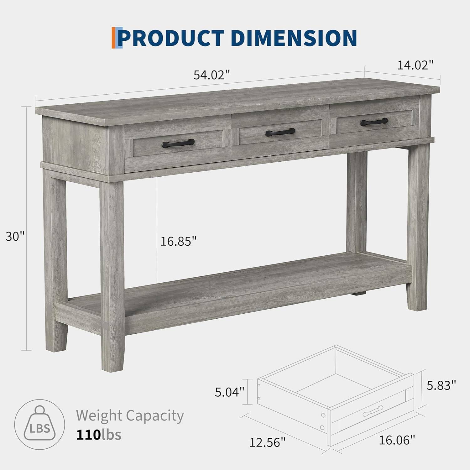 PRODUCT DIMENSION  
14.02" x 54.02" x 30" x 16.85"  
Weight Capacity: 110lbs  
5.04" x 12.56" x 5.83" x 16.06"
