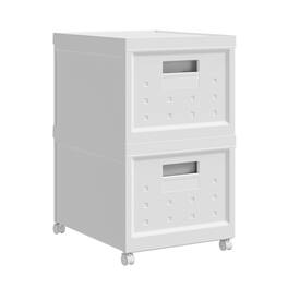 HTUTWOO - Set of 2 Collapsible Rolling File Boxes - Stackable Storage Organizer with Lids & Wheels, 10 Hanging Files for Home - White