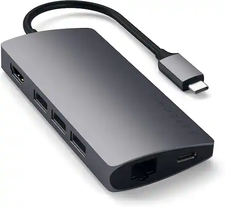 Front. Satechi - Type-C Multi-Port Adapter V2-4K HDMI, Ethernet, USB-C, SD/Micro, USB 3.0 - MacBook Pro, MacBook Air, Windows Laptops - Space Gray.