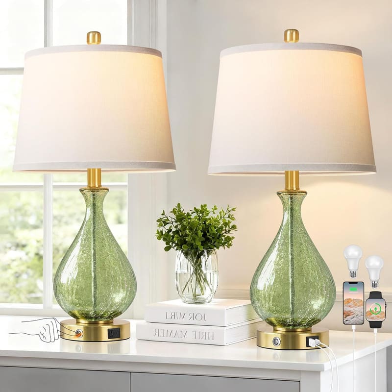 partphoner - Modern Glass Table Lamps Set of 2 with USB A+C - Green